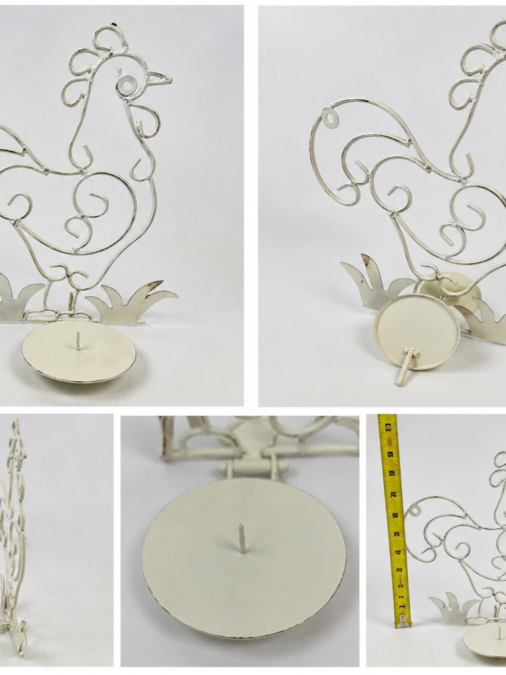 White Metal Rooster Tea Light Candle Holder - Decorative Home Accent